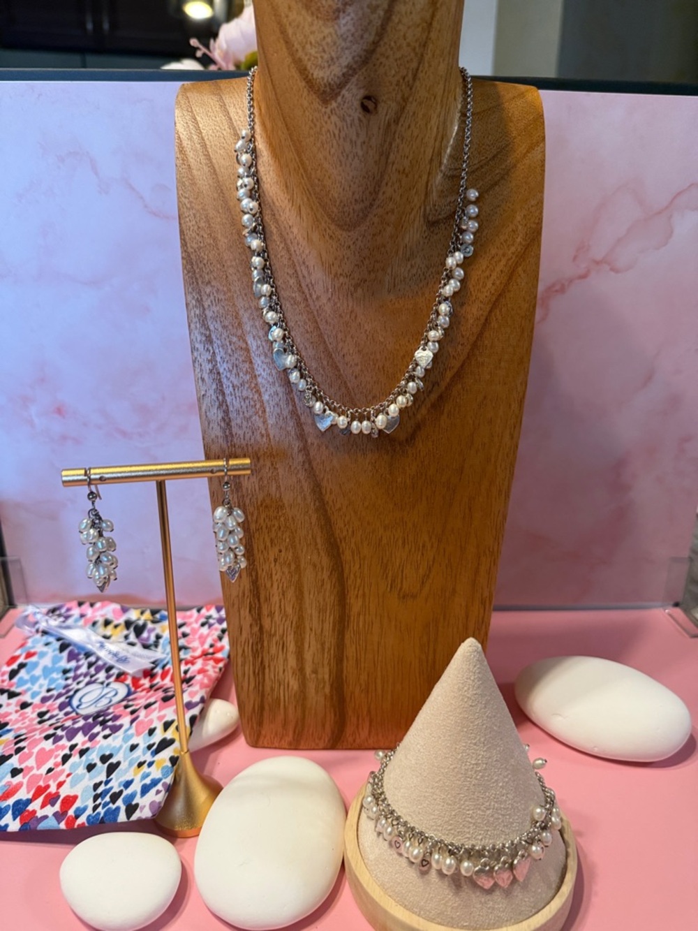 Pearl and Crystal Silver-Tone Necklace and Earring Set - White Pearls